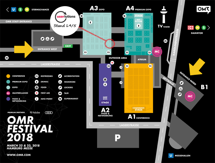 OMR Festival Hallenplan, Lage unseres Standes in Halle A3, Stand L4/5